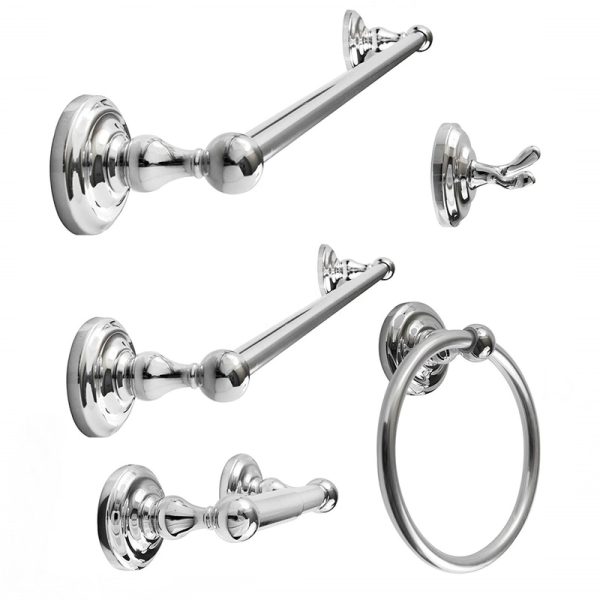 5-Piece 24" Towel Bar Modern Wall Mounted Chrome Bathroom Hardware Accessories Set