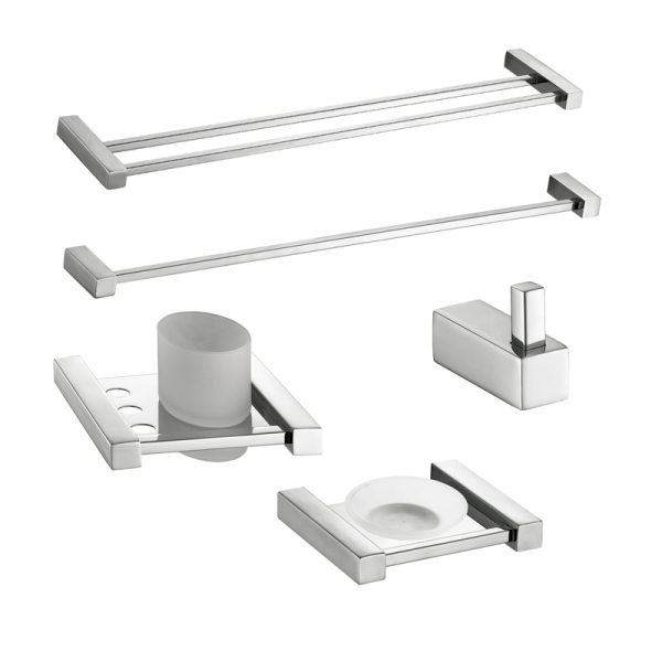5 Pieces 304 Stainless Steel Bath Shower Bathroom Hardware Accessories Set Kit Wall Mounted Single Hook Towel Bar Paper Holder