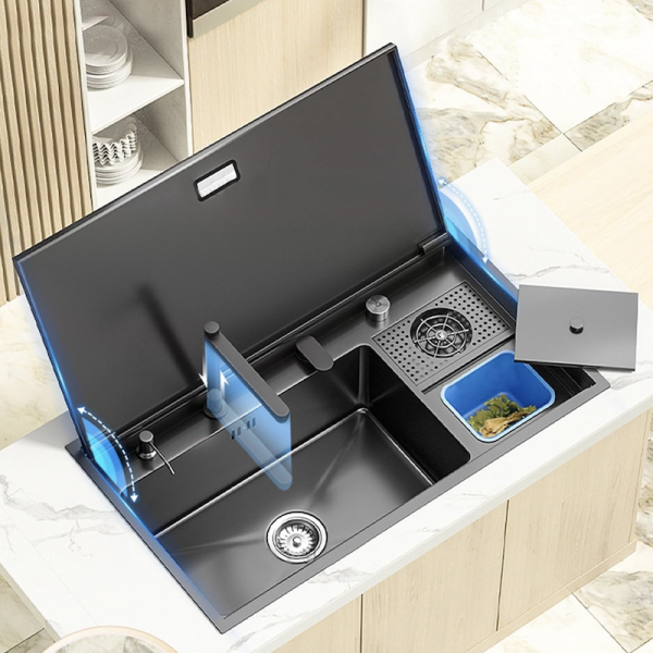 5-Year Warranty Hidden Sink Kitchen with Cover Plate Cup Washer SUS 304 Large Size Single Bowl