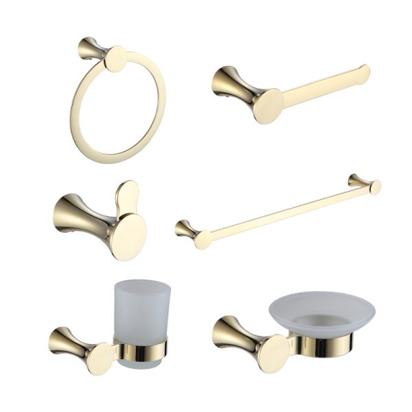 6 Piece  Gold Towel bar Set Zinc Alloy Wall Mounted Modern Bathroom Hardware Accessories Set