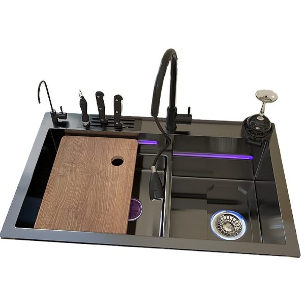 Kitchen Sinks with Water Purification and Waterfall Double Faucet for Restaurant Commercial Kitchen