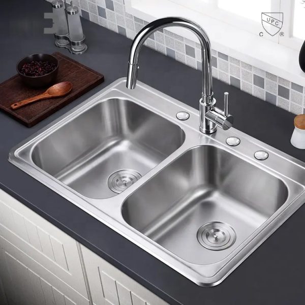 Factory Price Durable Topmount 50/50 Double Bowl 16 Gauge Stainless Steel Kitchen Sink