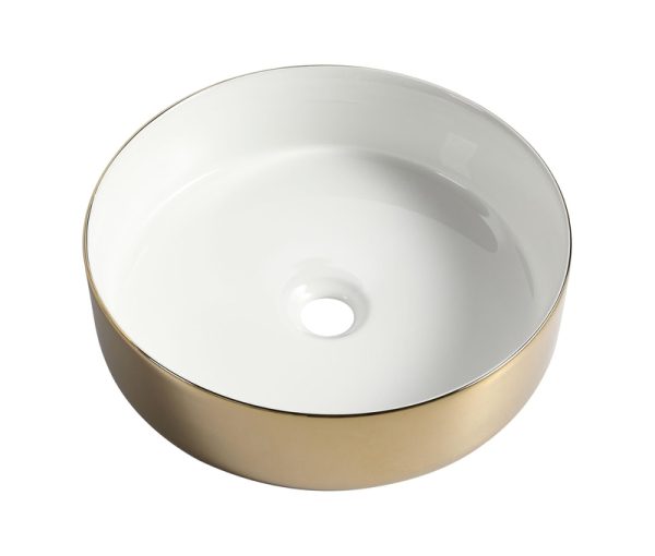 Above Counter Round Washing Vessel Sink Luxury High Quality Ceramic Bathroom Gold Basin