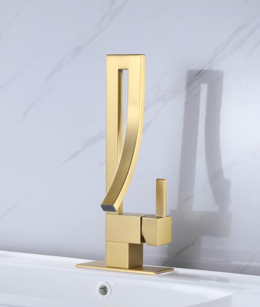 Brushed Gold Finish Brass Elephant Faucet Unique Deck Mounted Wash Basin Faucet