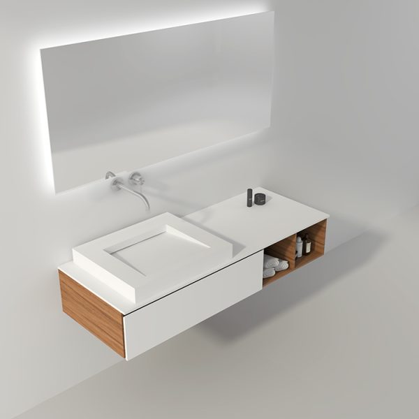 Hotel Villa Modern Solid Surface Solid Surface  Hand Wash Basin Bathroom Vanity Sink With Cabinet