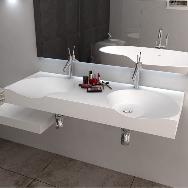 Wall Mounted Hung Long Sink Solid Surface Bathroom Wash Basin