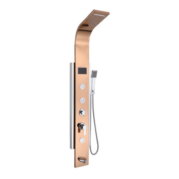 Bathroom 304 Stainless Steel Rose Gold LED Digital Display Shower Screen Shower Head Shower Panel System