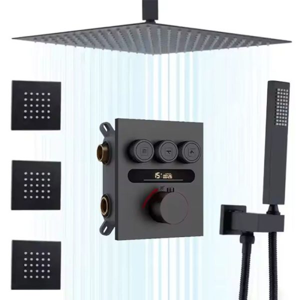 Bathroom Black Thermostatic Mixer Bath Room Constant Temperature Digital Display Shower Set