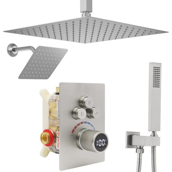 Bathroom Brushed Nickel 3-Function Shower System with Handheld Shower Faucet for Modern Bathrooms