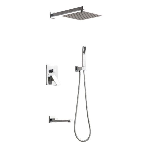 Bathroom Concealed Rainfall Shower System Set Single Handle Brushed Nickel Finish Polished Brass Ceramic Valve Core Chrome