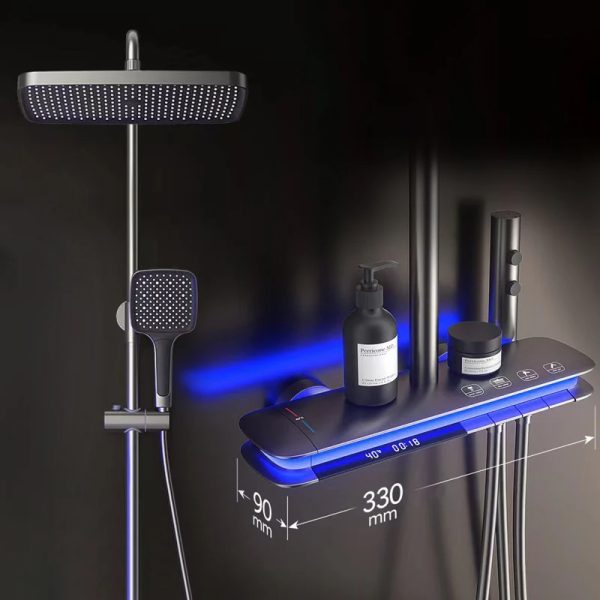 Bathroom Digital Display Gun Gray Piano Keys Wall Mounted Rainfall Bath Shower Faucet Set