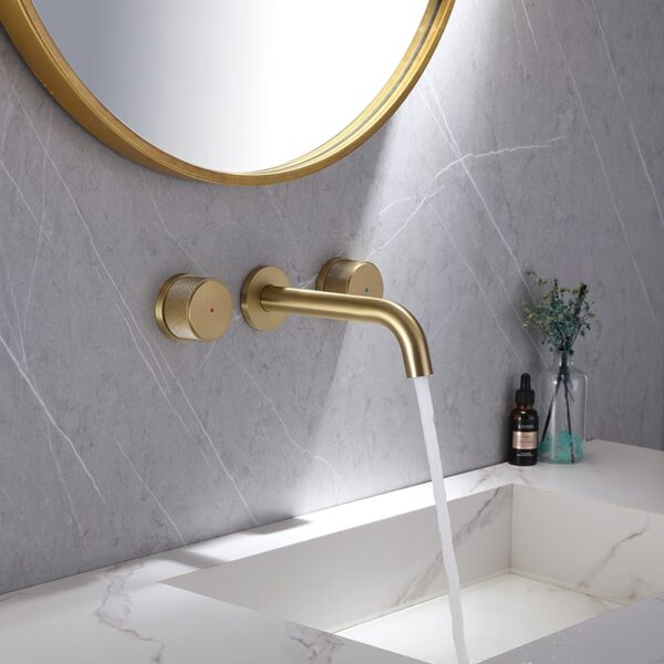 Bathroom Faucet Solid Brass Wall Mount Two Handle Faucet Widespread Basin Mixer 1 1