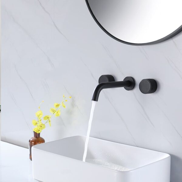 Wholesale Wall Mount Faucet Brushed Nickel Two Handle Bathroom Sink Faucet - Imagem 11