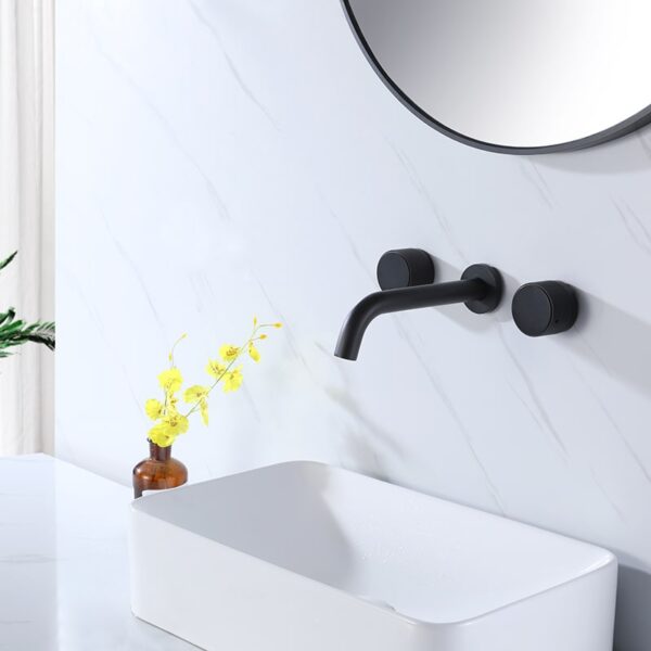 Wholesale Wall Mount Faucet Brushed Nickel Two Handle Bathroom Sink Faucet - Imagem 12