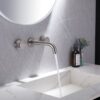 Bathroom Faucet Solid Brass Wall Mount Two Handle Faucet Widespread Basin Mixer 5