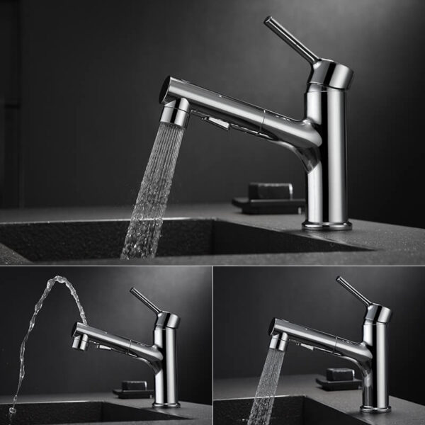 Bathroom FaucetsBathroom Sink Faucet with Pull Out Sprayer Chrome Single Hole Utility Sink Faucet 9