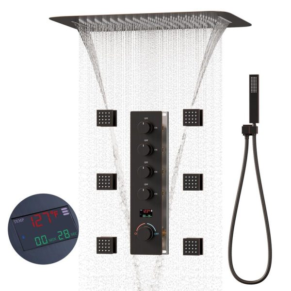 Bathroom Function Rainfall Waterfall Shower Head Digital Display Oil Rubbed Bronze Shower System