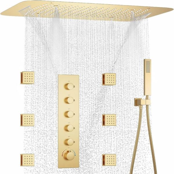 Bathroom Luxury Stainless Steel Shower Mixer Brushed Gold 5 Function Wall Concealed Combo Shower Set