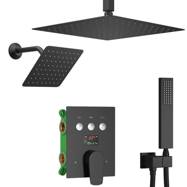 Bathroom Matte Black Shower Set Top Ceiling Overhead Rainfall Sprayer Water Saving Shower System With High Pressure