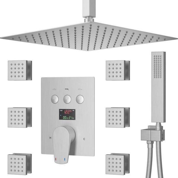 Bathroom Multi Function Thermostatic Rainfall Rain Digital Display Shower Faucet Mixer Contemporary Shower Set System