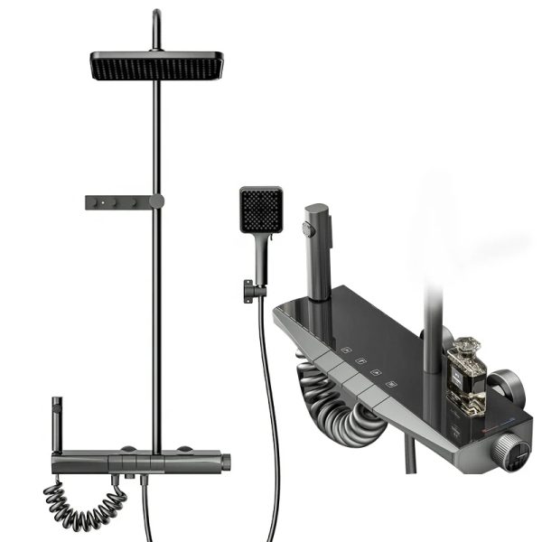 Bathroom Piano Key Shower Faucet Set Temperature Display Knob Type Shower Mixer Set