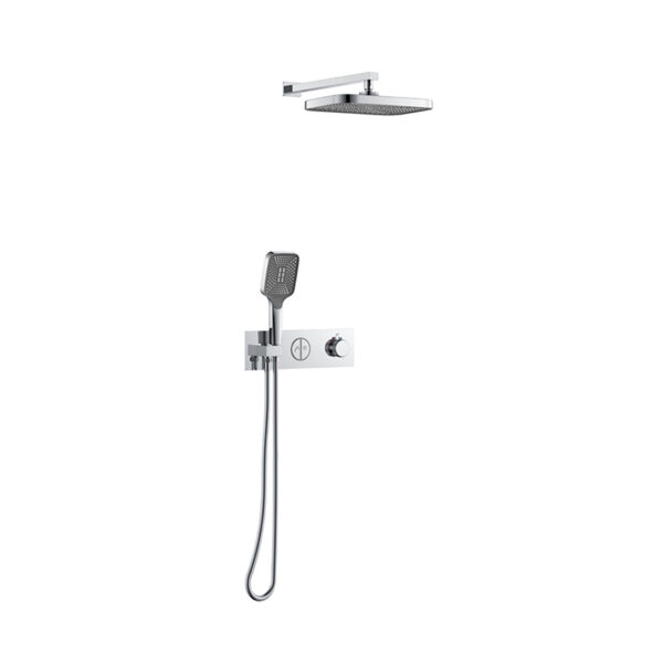 Bathroom Rainfall Thermostatic Shower Faucet Set Wall Mounted Chrome Finish Brass 2 Way Bath Shower