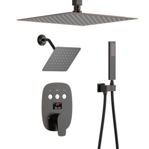 Bathroom Shower Faucet Set Brass Digital Display Shower System With Rain Handheld Shower Head for Hotel Bathroom
