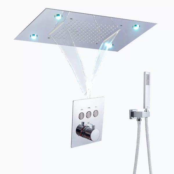 Bathroom Shower Set System LED Shower Head 3 Functions Brushed Nickel Shower Head