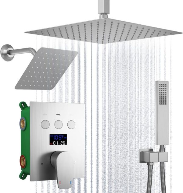 Bathroom Shower Set System with Rain Head  Wall Mounted Shower Fixtures Brushed Nickel Brushed Gold Shower Set