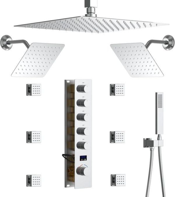 Bathroom Shower Set System  with Rainfall Head Thermostatic Shower Set with Digital Display Bathroom Shower Set
