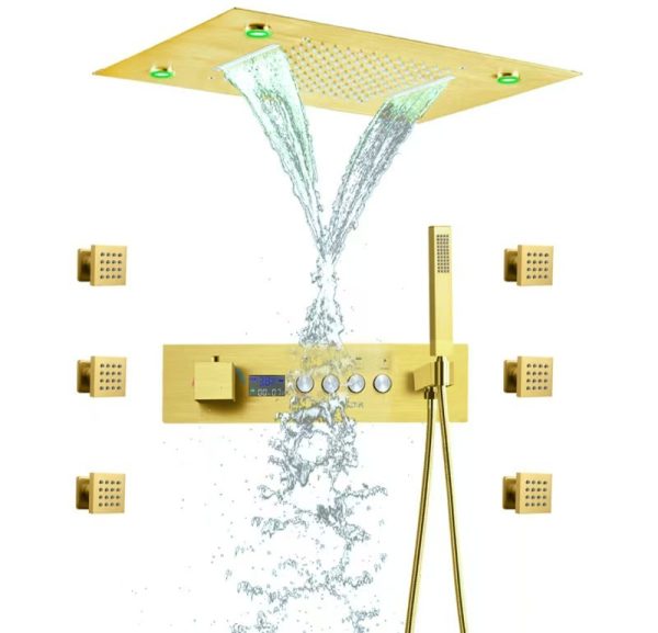 Bathroom Shower System Black Thermostatic Waterfall Shower System