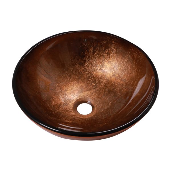 Bathroom Vessel Sink Modern Artistic Single Brown Round Tempered Glass Basin