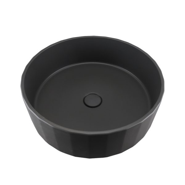 Black Above Counter Bathroom Concrete Cement Round Stripe Black Bathroom Basins