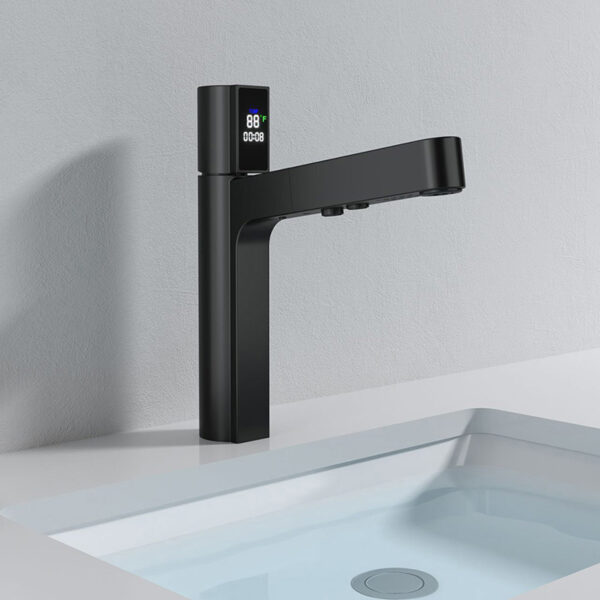 Wholesale Brass Bathroom Sink Faucet with Pull Out Sprayer, Black Fahrenheit Degree Temperature LED Digital Display Sink Faucet - Imagen 6