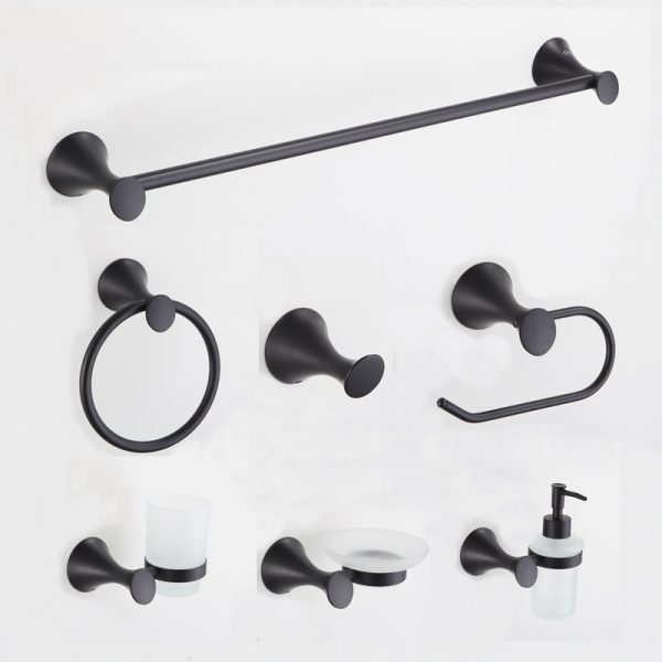 Black Modern Design Zinc Alloy Wall Mounted 6 Piece  Bathroom Hardware Accessories Set