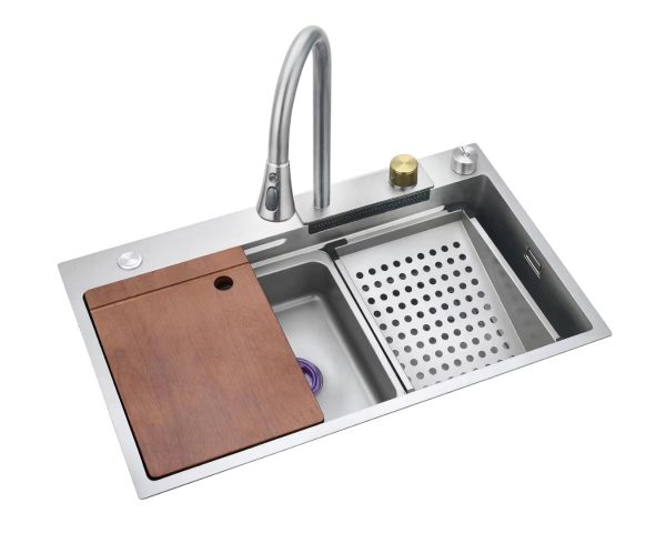 Black Nano Stainless Steel Display Waterfall Kitchen Sinks Smart 304 Handmade Kitchen Sink