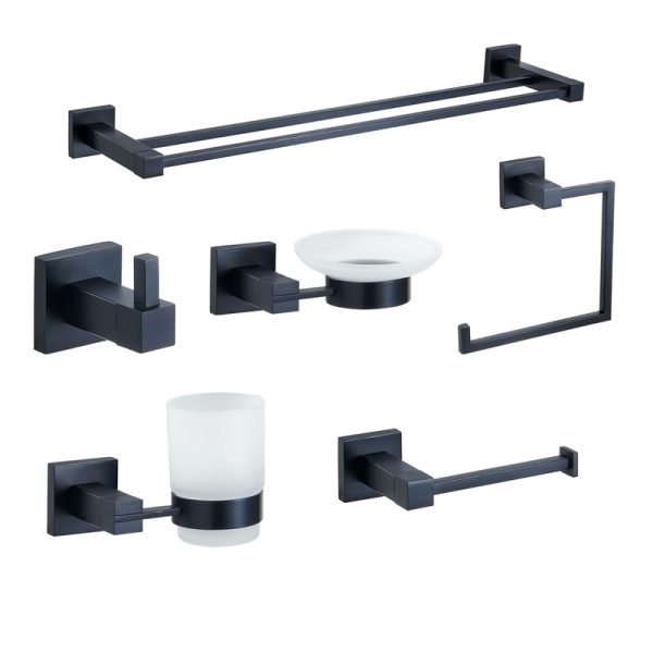 Black Series Hotel Project Bathroom  Factory Modern Sanitary Fittings Bathroom Toilet Paper Holder Towel Rack Accessories Set