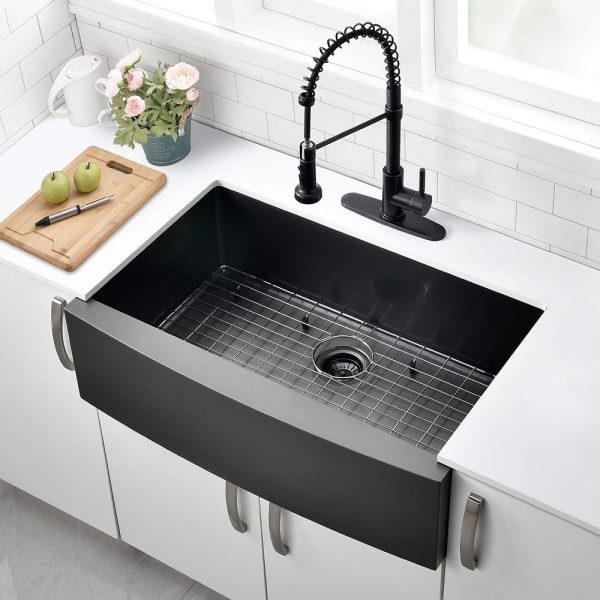 Black Stainless Steel Farmhouse Workstation Sink Single Bowl Square Undermount Kitchen Sink