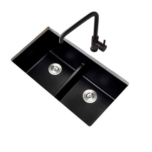 Black Undermount Kitchen Sink Granite Quartz Composite Double Bowl 31 X 18 Inch Kitchen Sink with Low Divider