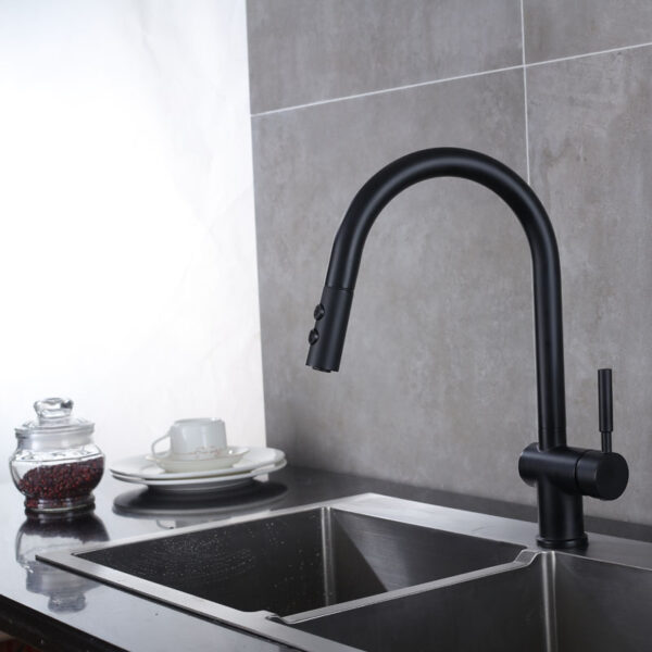 Black kitchen sink faucet with pull out spout 304 stainless steel cold and hot water flexible hose for kitchen faucet 1