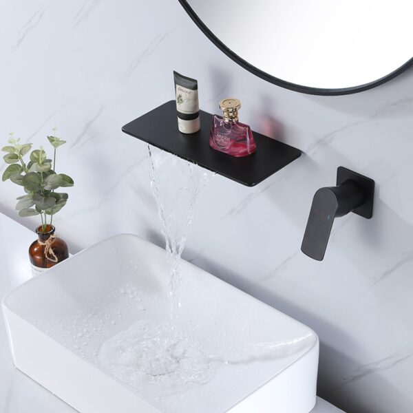 Black wall faucet with cold and hot dual use bathroom wash basin buried wall faucet 4