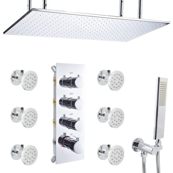 Body Jets Chrome Shower Faucet Set 20x40" Ceiling Rain Shower Head Shower System