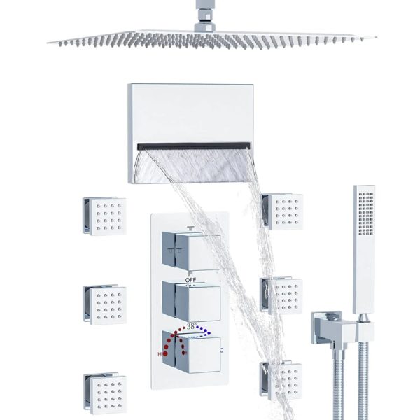 Body Spray Shower System 16 Inch Rainfall Shower Set Thermostatic Brass Valve Faucet Sets Complete