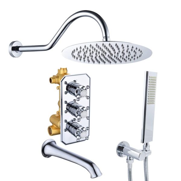 Brass Chrome Shower Mixer Set Bathroom Rain Shower Tap System Set Modern Shower System with Handheld Head
