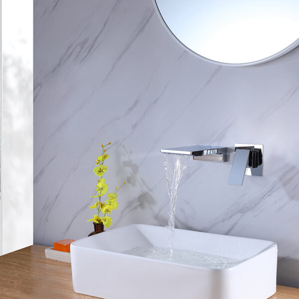 Factory Directly Brass Material Rectangular Single Handle Design Wall Hung Bathroom Waterfall Sink Faucet - Image 5