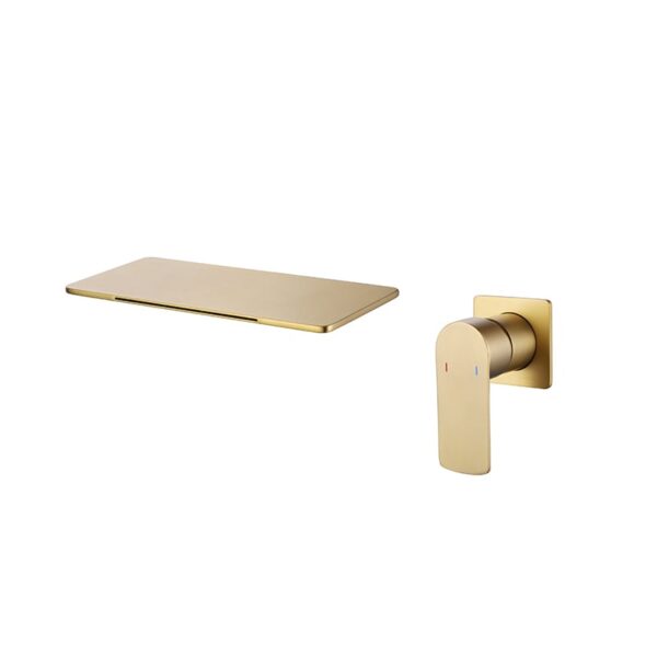 Brush Golden Finished Single Handle Square Hot and Cold Brass Wall Mounted Basin Faucet 1