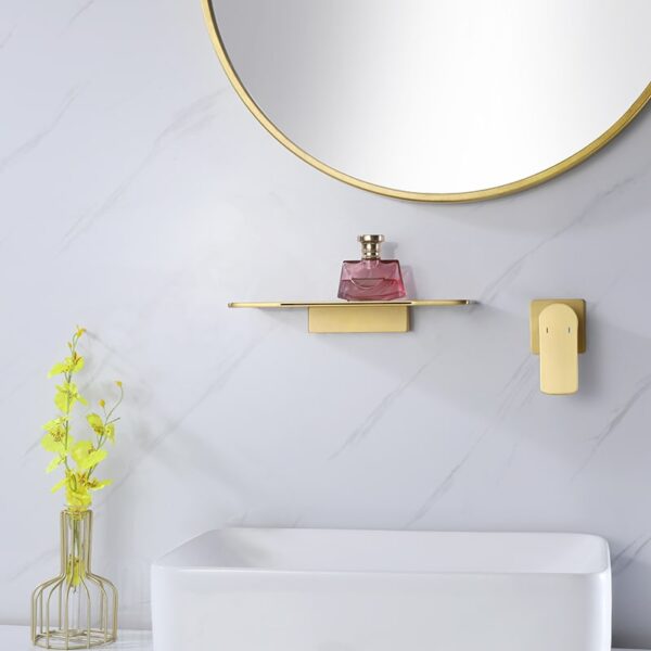 Wholesale Brush Golden Brass Bathroom Sink Faucet Single Handle Square Hot and Cold Brass Waterfall Wall Mounted Faucet - Image 4