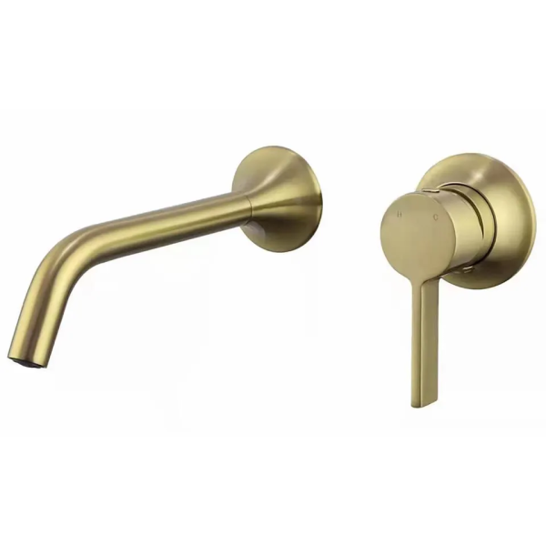 Brush Golden Finished Two Holes Wall Mounted Solid Brass Bathroom Basin Faucet