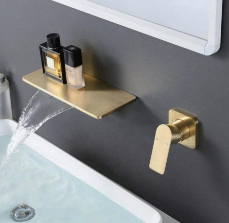 Brushed Gold Basin Faucet Mixer Tap Brass Waterfall Vanity Faucet Wall Mounted Bathroom Sink Faucets