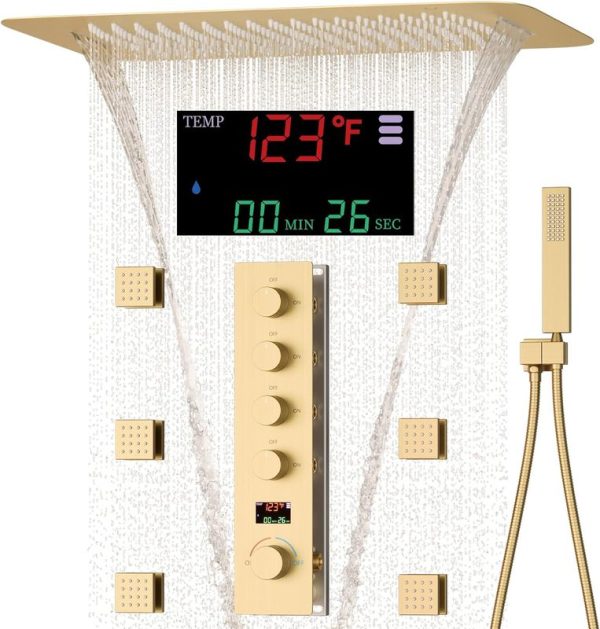 Brushed Gold Digital Diverter Shower Faucet Set System Hand Shower with Accessory for Bathroom Faucet